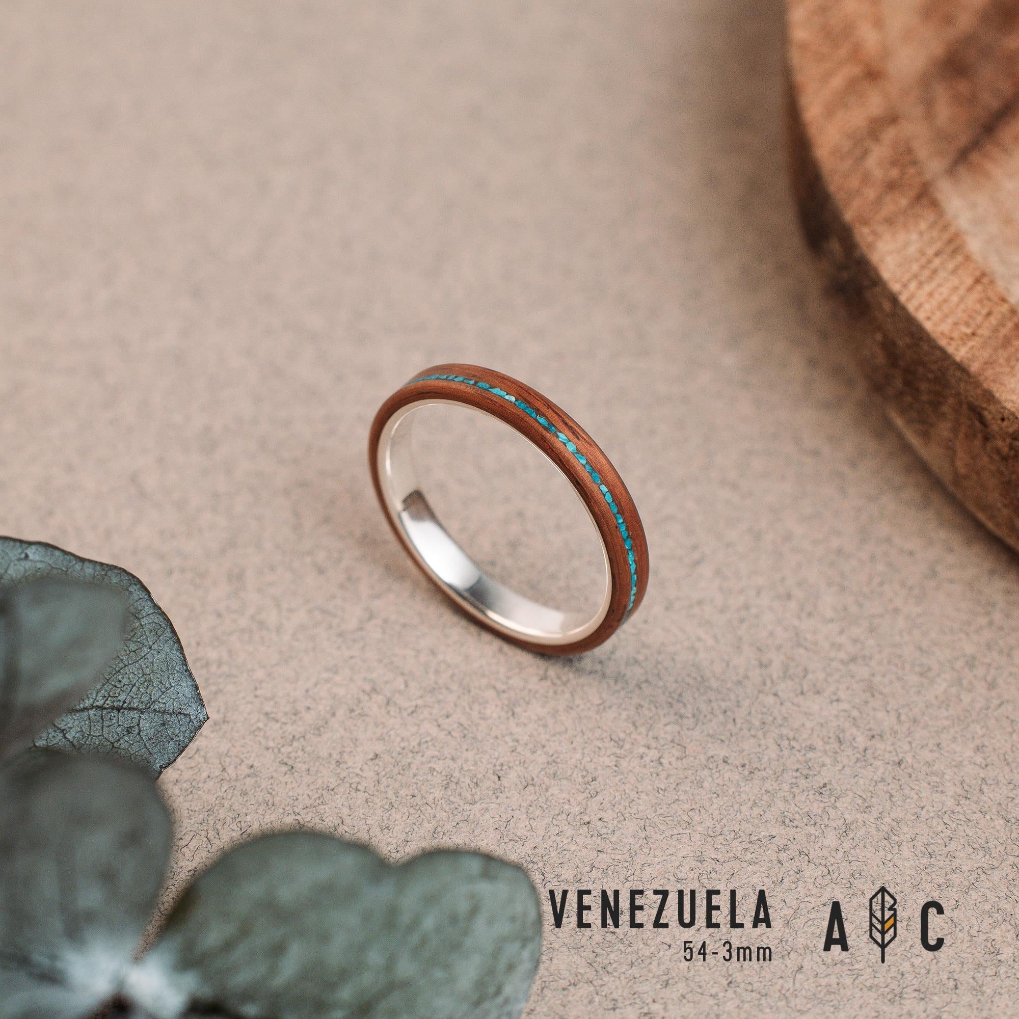 Rosewood Wedding Band with Chrysocolla Inlay (Handmade, Eco-Friendly)