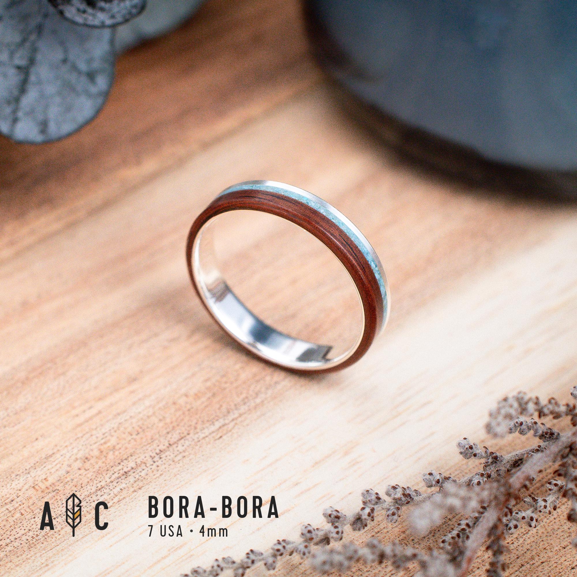 Silver and Rosewood ring with Chalcedony inlay. Engagement ring, wedding ring.