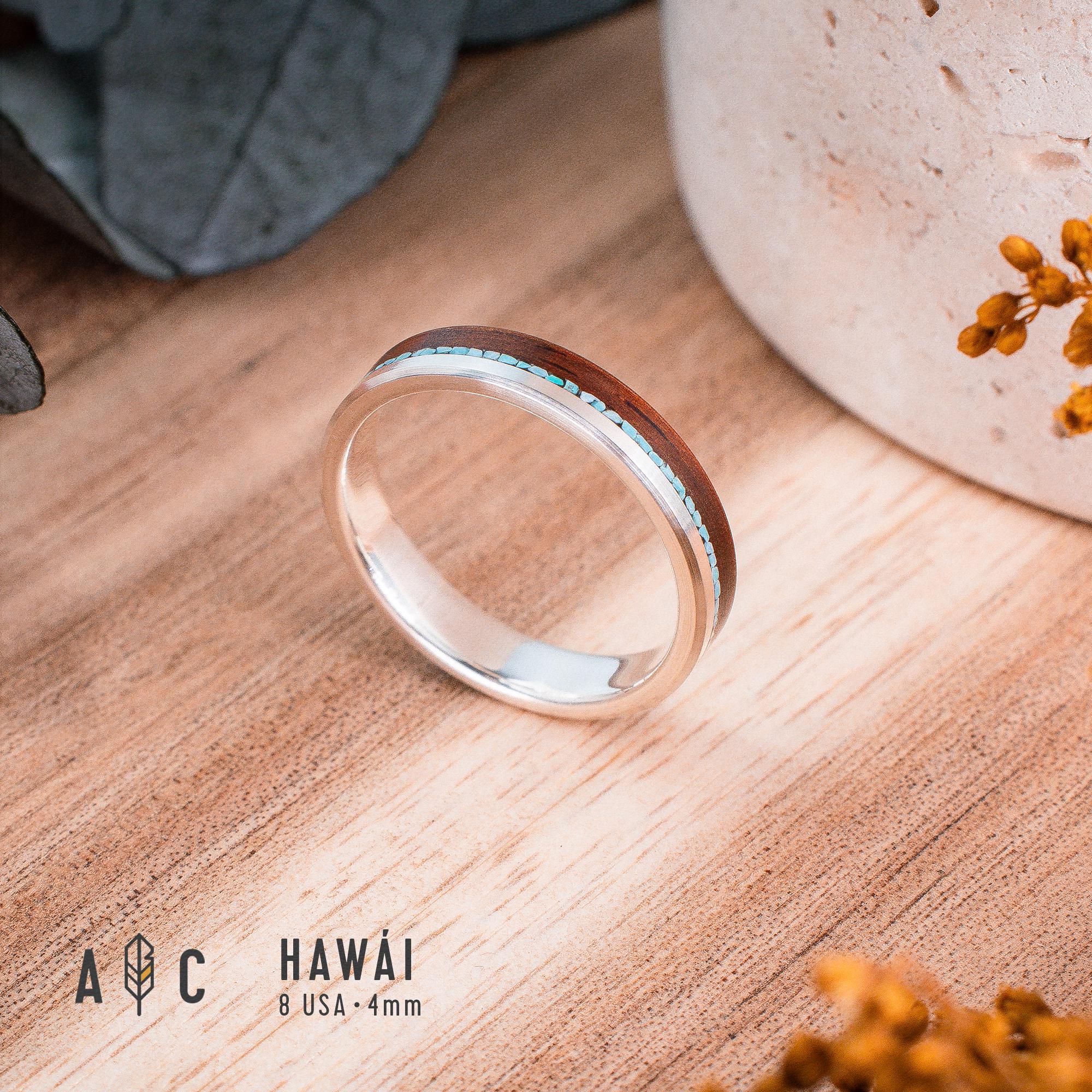 Silver and Rosewood ring with Turquoise inlay. Engagement ring, wedding ring. Boho wedding ring. Ring for men.