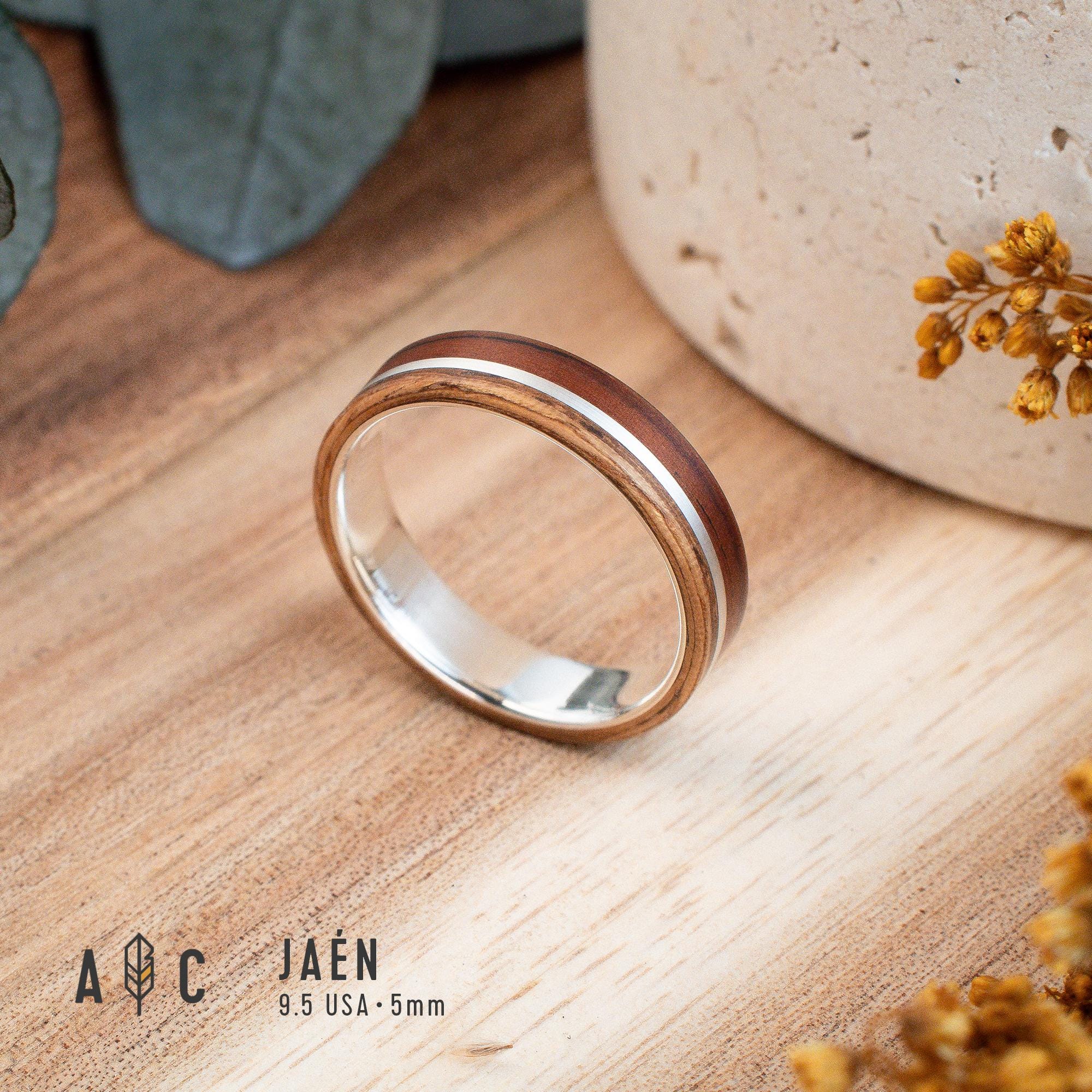 Wooden Wedding Band, Silver Liner, Rosewood & Olive Wood (Unisex)