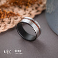 Fire-blackened titanium and Rosweood ring. Engagement ring, wedding ring.