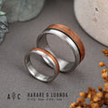 Couple titanium and Mongoy wood wedding ring. Couple engagement ring. Wedding ring set. Titanium alliances.