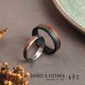 Couple titanium and Rosewood wedding ring. Couple engagement ring. Wedding ring set. Titanium alliances.