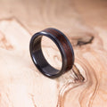 Fire-blackened titanium and Rosewood ring. Engagement ring, wedding ring. Men ring.