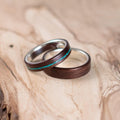 Couple silver and Rosewood wedding ring with Chrysocolla inlay. Engagement ring, wedding ring set.