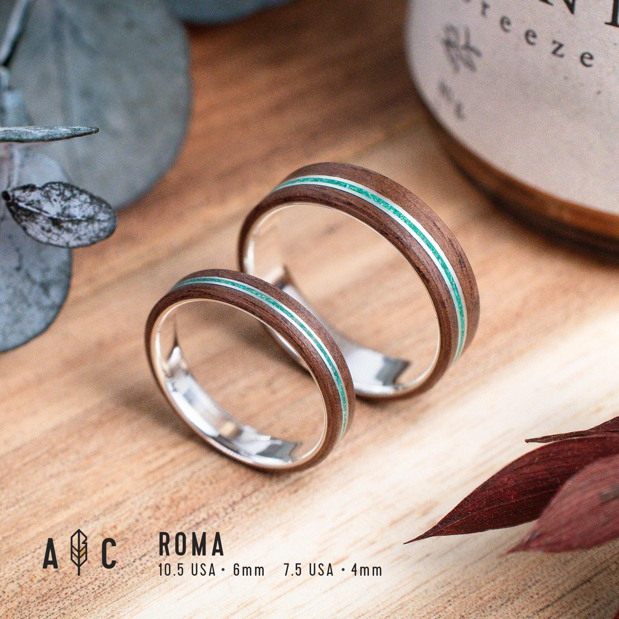 Walnut Wood Wedding Ring, Titanium Band (Comfort Fit, Handmade Spain)