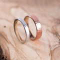 Couple silver and copper with olive wood wedding ring. Engagement ring, wedding ring set