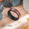 Black Ceramic Titanium carbide and Rosewood ring with chrysocolla and turquoise inlay. Engagement ring, wedding ring.