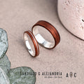 Couple silver and Rosewood wedding ring. Couple engagement ring, wedding ring set