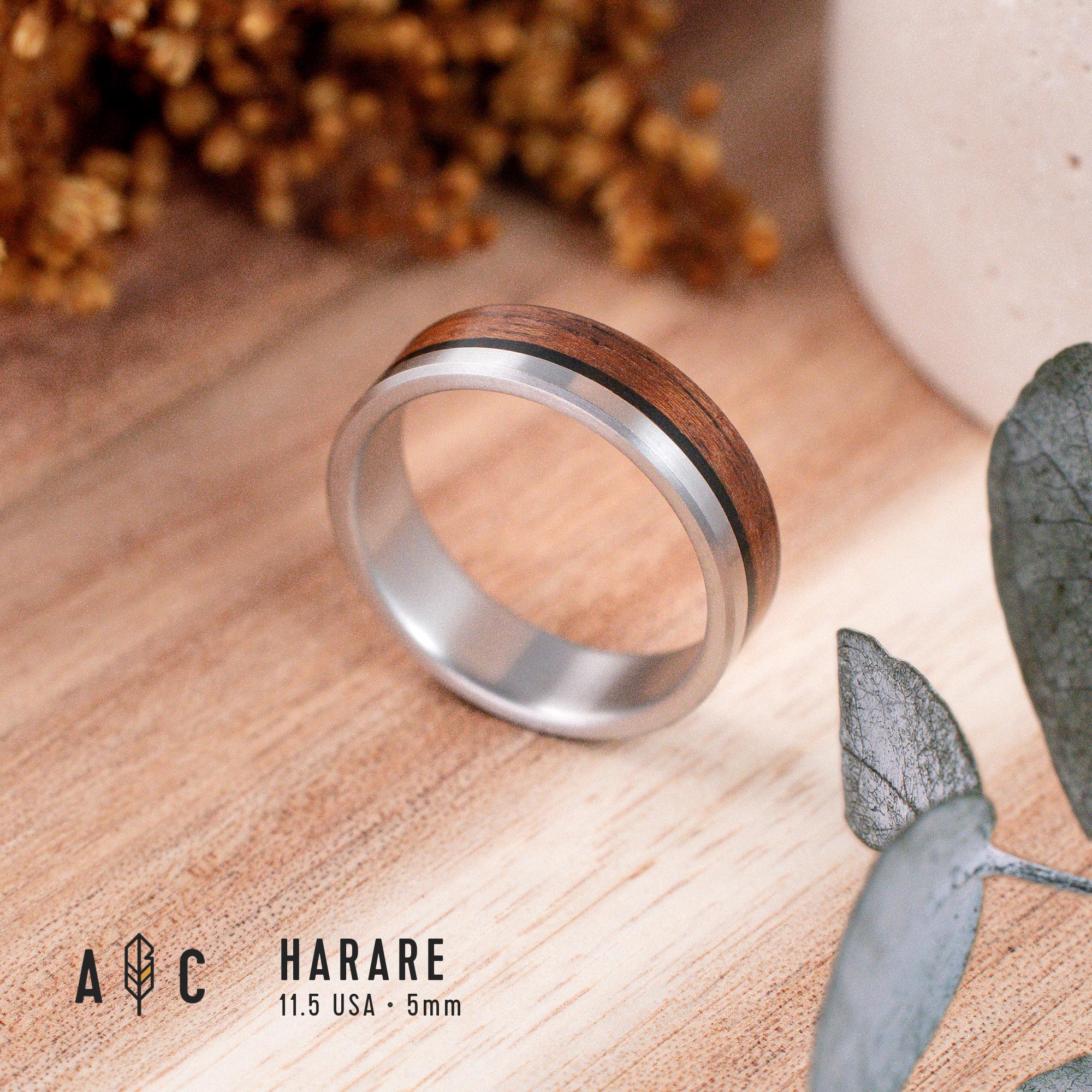 Titanium and Mongoy wood ring. Engagement ring, wedding ring.