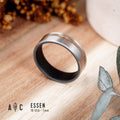 Fire-blackened titanium and Olive wood ring. Engagement ring, wedding ring.